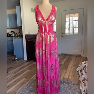 Pink and Gold Formal Floor-Length Dress Size 10